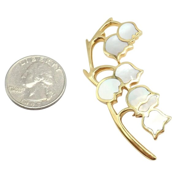 Tiffany & Co Cummings 18k Yellow Gold MoP Lily of the Valley Flower Pin Brooch - Picture 3 of 12